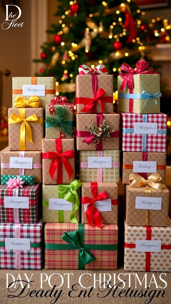 12 Days of Christmas Gift Ideas for Your Boyfriend A collection of 12 wrapped Christmas gifts with festive decorations.